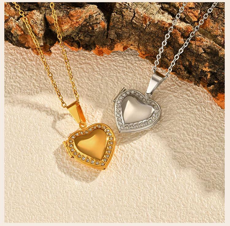Cubic Zirconia Heart Locket Necklace for Women, Stainless Steel Openable Love Shape Pendant,18k Gold Plated Birthday Gifts