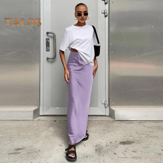 Spódnica damska z wysokim stanem i satynową spódnicą syrenką Elegancka, zapinana na zamek, jednokolorowa, dopasowana, w kształcie litery A, długa spódnica do pracy, na imprezę, do codziennego noszenia