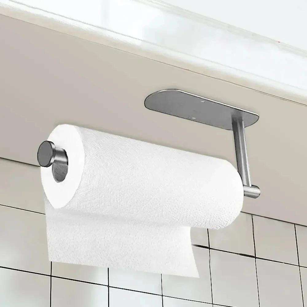 Stainless Steel Bathroom Accessories Paper Towel Holder Holeless Punch Kitchen Tissue Hanger Toilet Extended Storage Rack Items