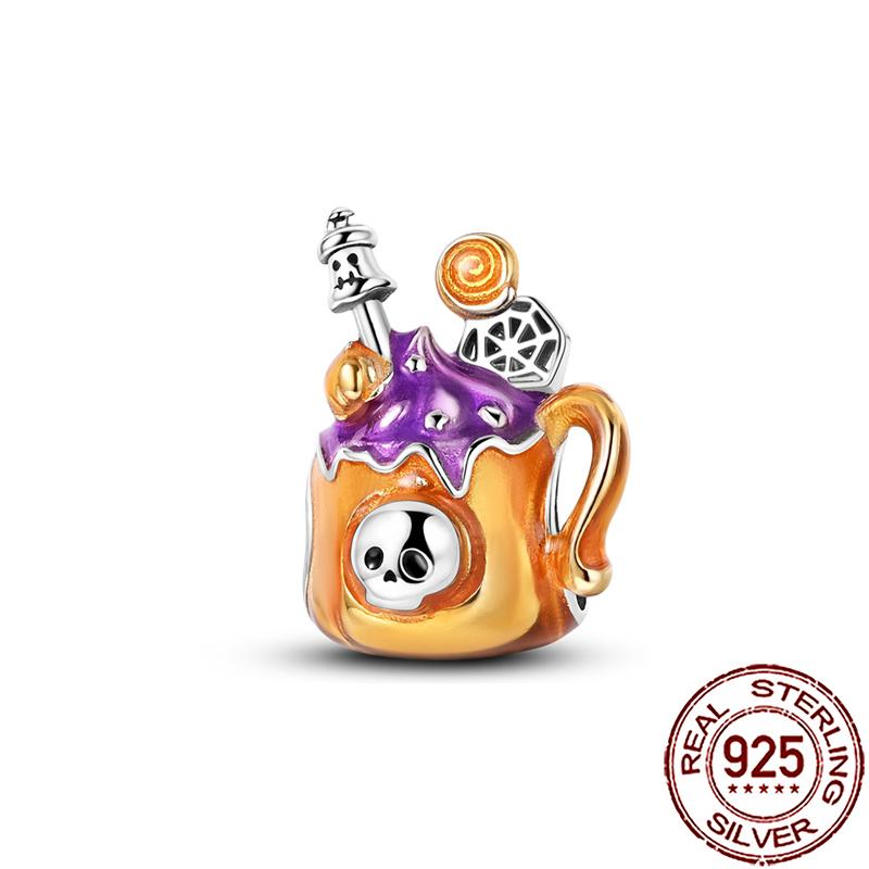 Gothic Charms Copper Pumpkin Calavera Colorida Beads Fit Snake Chain Bracelet Necklace Halloween Women Diy Jewelry