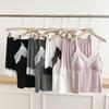 Women's Lace Camisole Pajama Set: Lightweight Two-Piece with Bra Pads and Shorts for Summer.