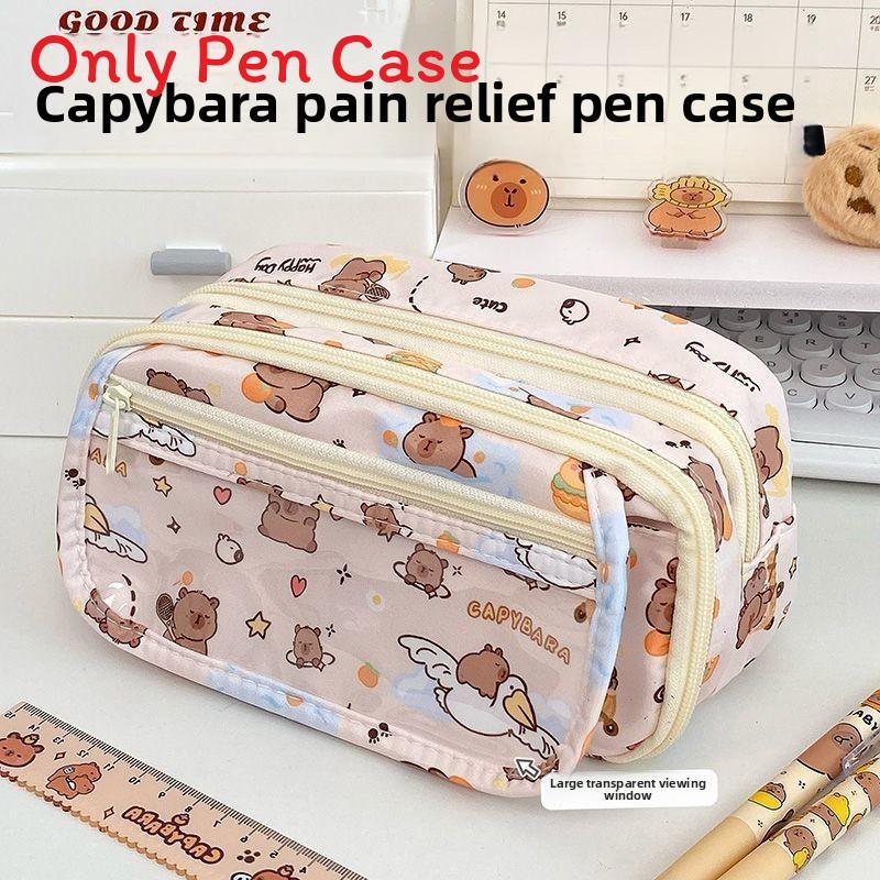 Small Red Book Cartoon Pencil Case With Multilayer Storage And Zipper For Students