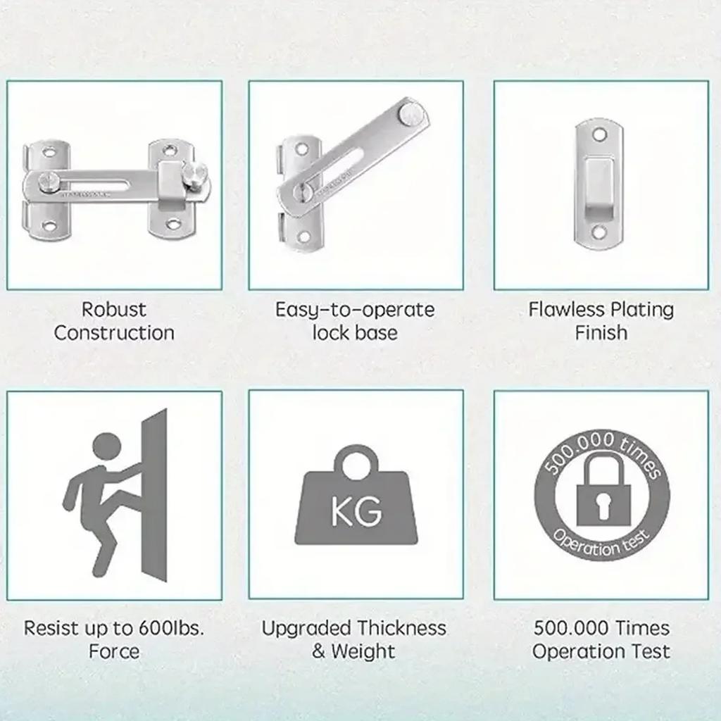 1set Stainless Steel Window Door Lock Handle Metal Door Latch Guard Latch Bolt with Screws Home Safety Chain Door Home Hardware