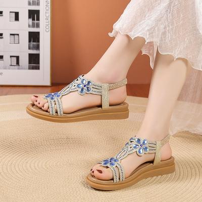 Fashion Summer New Bohemian Women Lightweight Flat Sandals Ladies Soft Bottom Slip-on Beach Sandals Women's Casual Sandals Plus Size