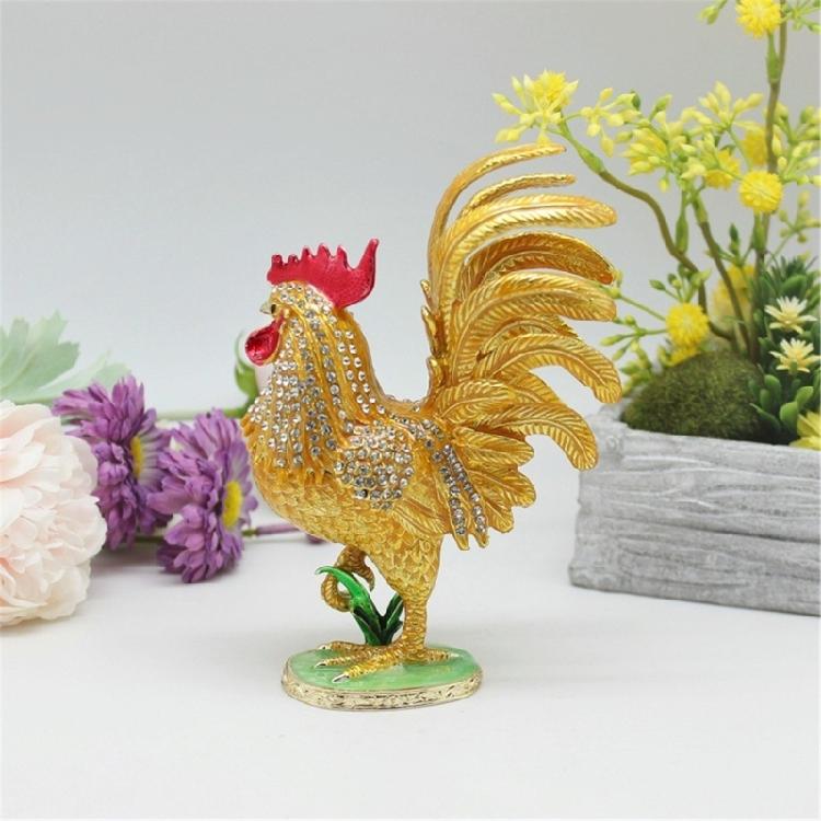 Unique Enamel Colored Rooster Decoration Metal Jewelry Box Earrings Organiser Case Perfect For Gift Giving