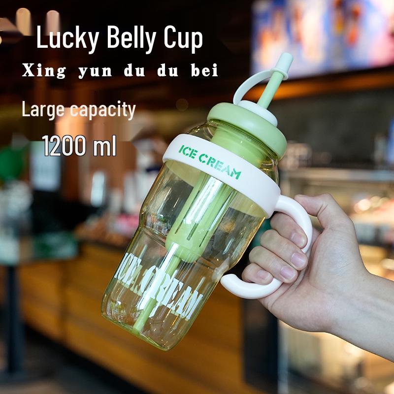 Stylish Large-Capacity Ice Buster Bottle with Straw Lucky Belly Cup