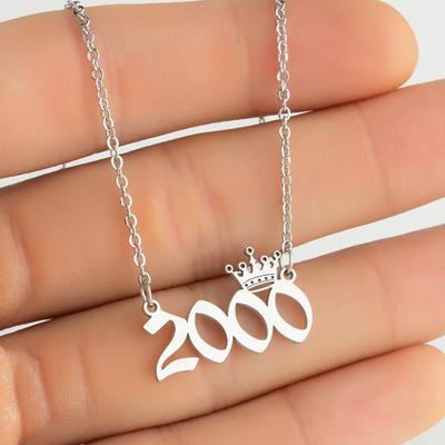 Number Pendant Year Necklace Crown Stainless Steel Exquisite Chain Women Necklace Birthday Gift