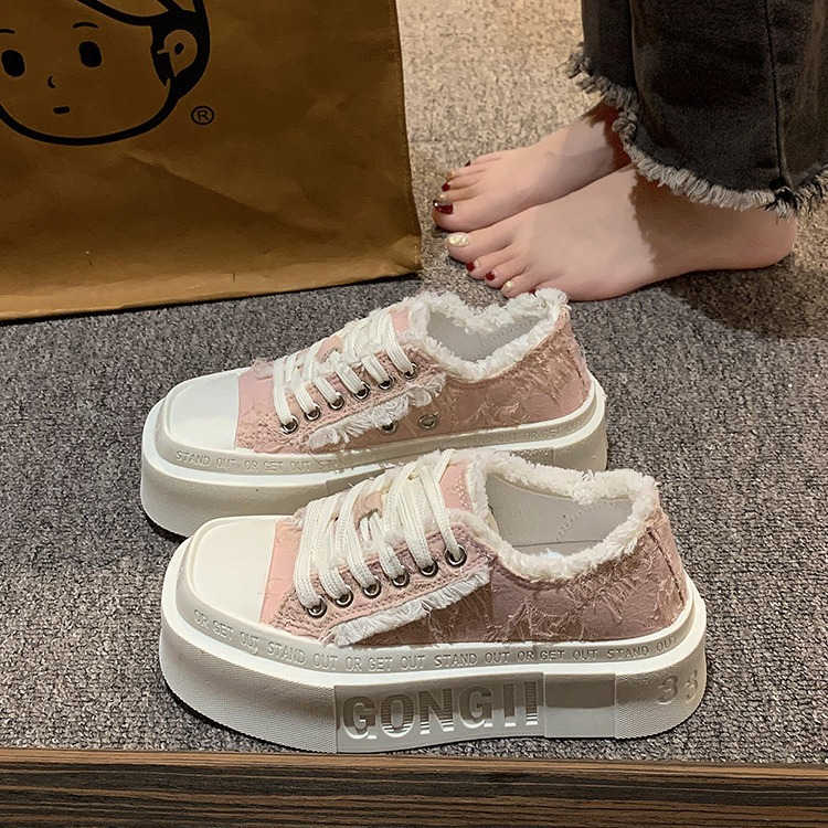 High Sole Round Tip Flat Boots Casual Traning Shoes Women's Shoes White Sneakers Sports Famous Brand Wide Fit Imported