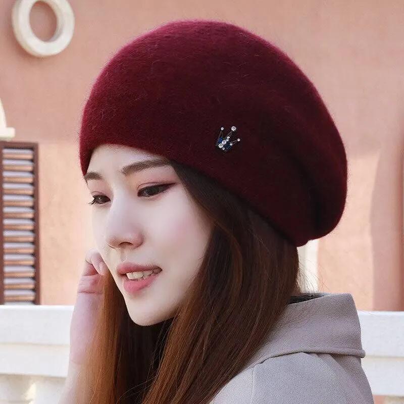 

WTEMPO Ветрозащитный, морозостойкий, повседневный, теплый, вязаный берет, женские, осень-зима, однотонные, большого размера шапки One Size вино красного