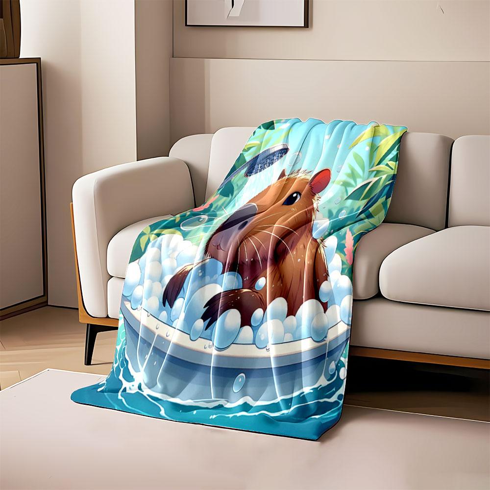 

A capybara in a bubble bath surrounded by greenery and sunlight. for all seasons blanket lunch break throw gift 80cm x 120cm