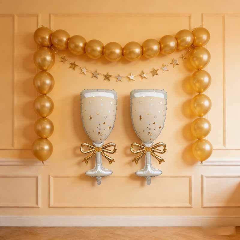 50pcs Platinum Champagne Glass-shaped Foil Balloons Happy New Year Party Atmosphere Decorations New Year Celebration Decor