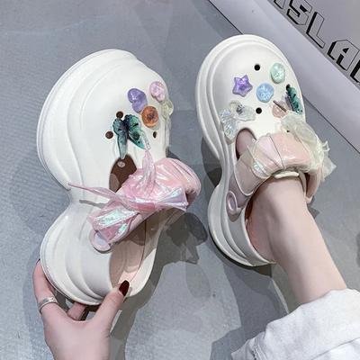 Klobige Plateau Dicke Sohle DIY Clogs für Damen Sommer 2025 Strand High Heels Weiche Hausschuhe Frau Eva Cloud Hausschuhe