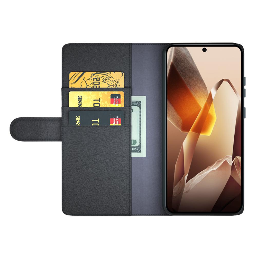 

For OnePlus 13 Case Genuine Split Leather Phone Cover with Wallet Stand Black