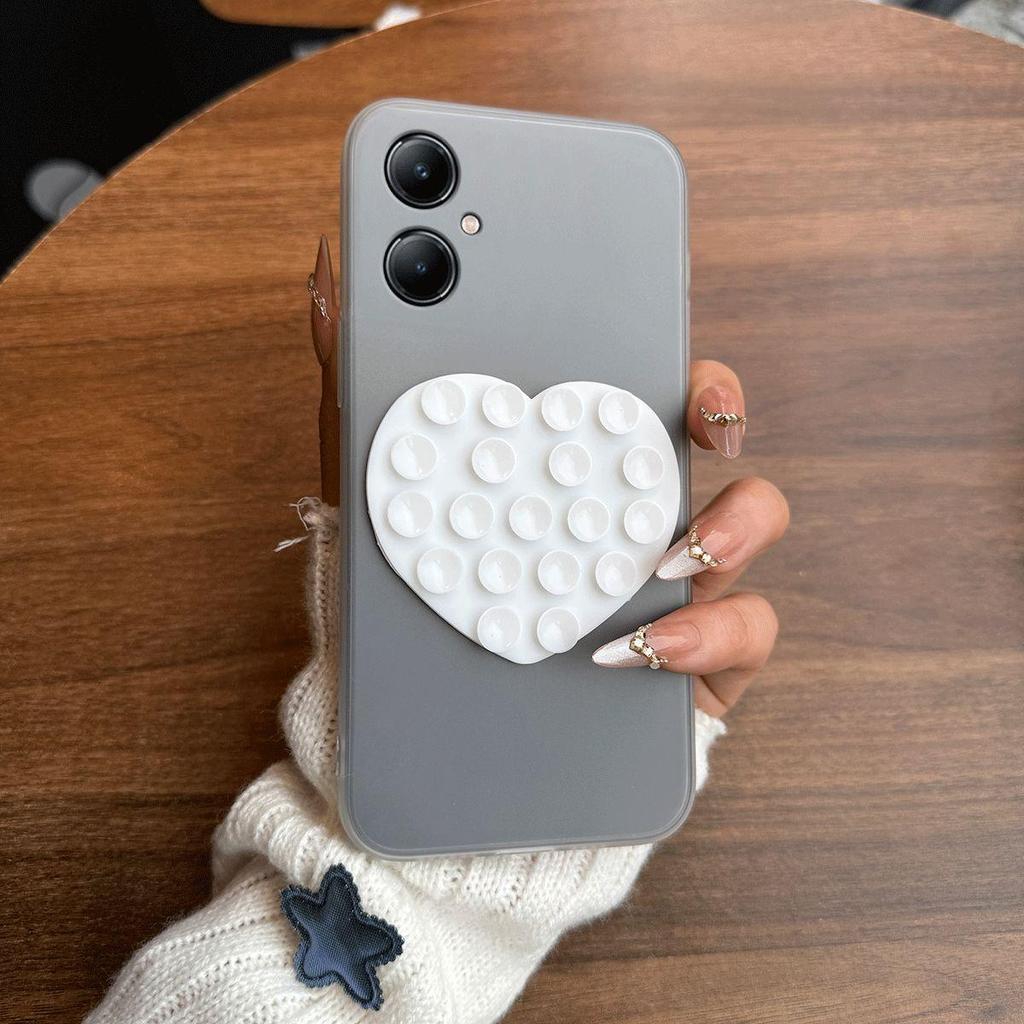 Heart Shape Suction Cup Phone Case for Vivo Y27 4G Semi Transparent Matte Shockproof Soft TPU Cover