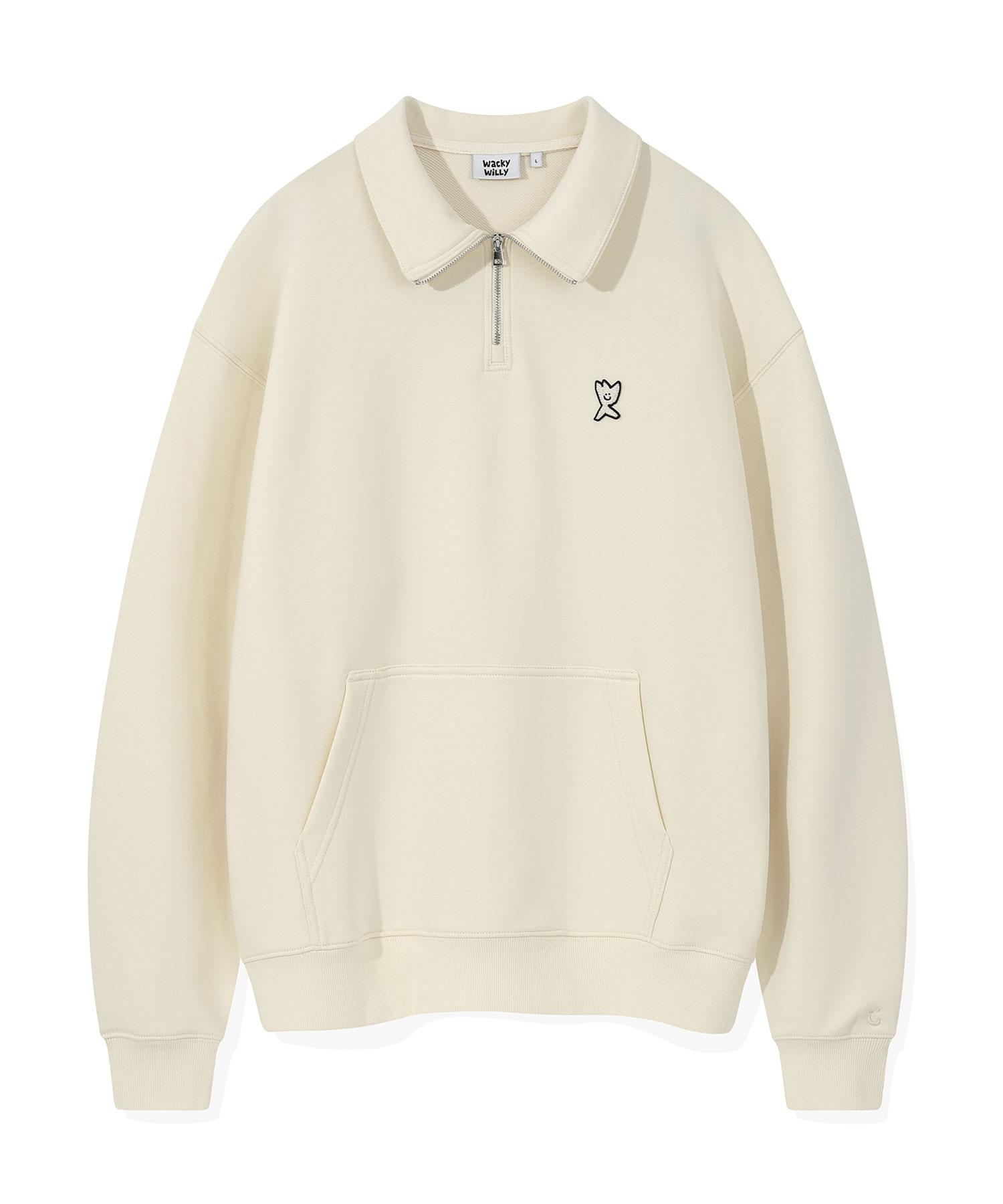 Basic Logo Wappen Half Zip Cream L
