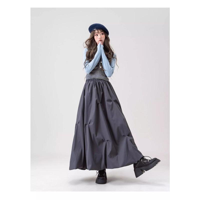 Coffee Brown High Waist Floral Skirt Autumn A Line Flared Pleated Midi Skirt Elegant Fashion Women