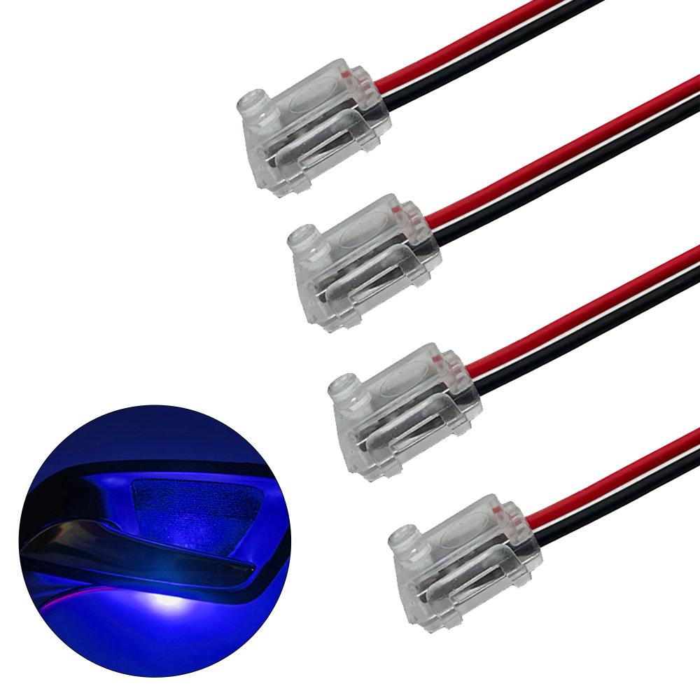 Car door handle light small size easy to install LED ambient light signal indicator light red green blue white ice blue (4pcs 0.2W синий