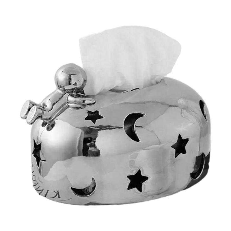 

Elegant Silver Electroplated Sturdy Resin Tissue Holder Enhancing Living Room or Office Ambiances Decoration Use