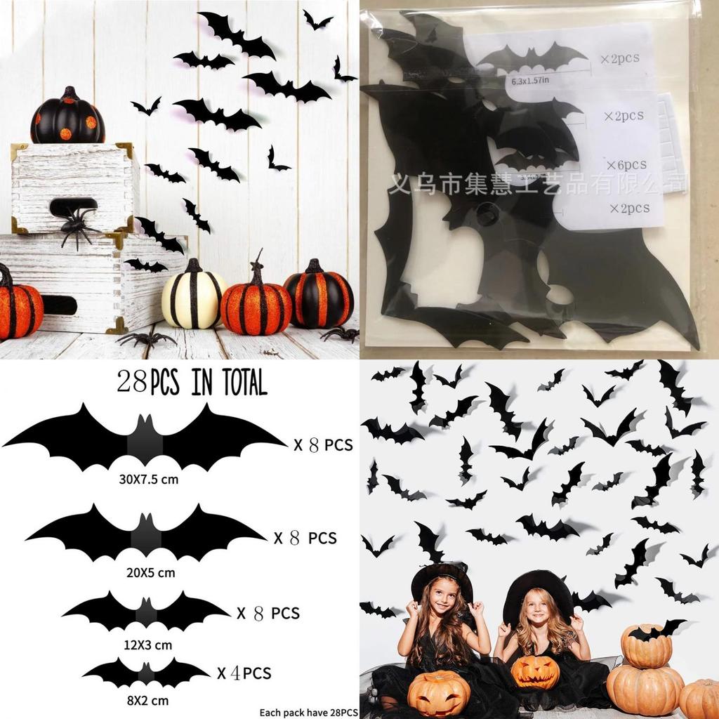 Halloween 3d Bat Sticker Decoration Pack Of 12 Pvc Bat Stickers For Haunted House Decor