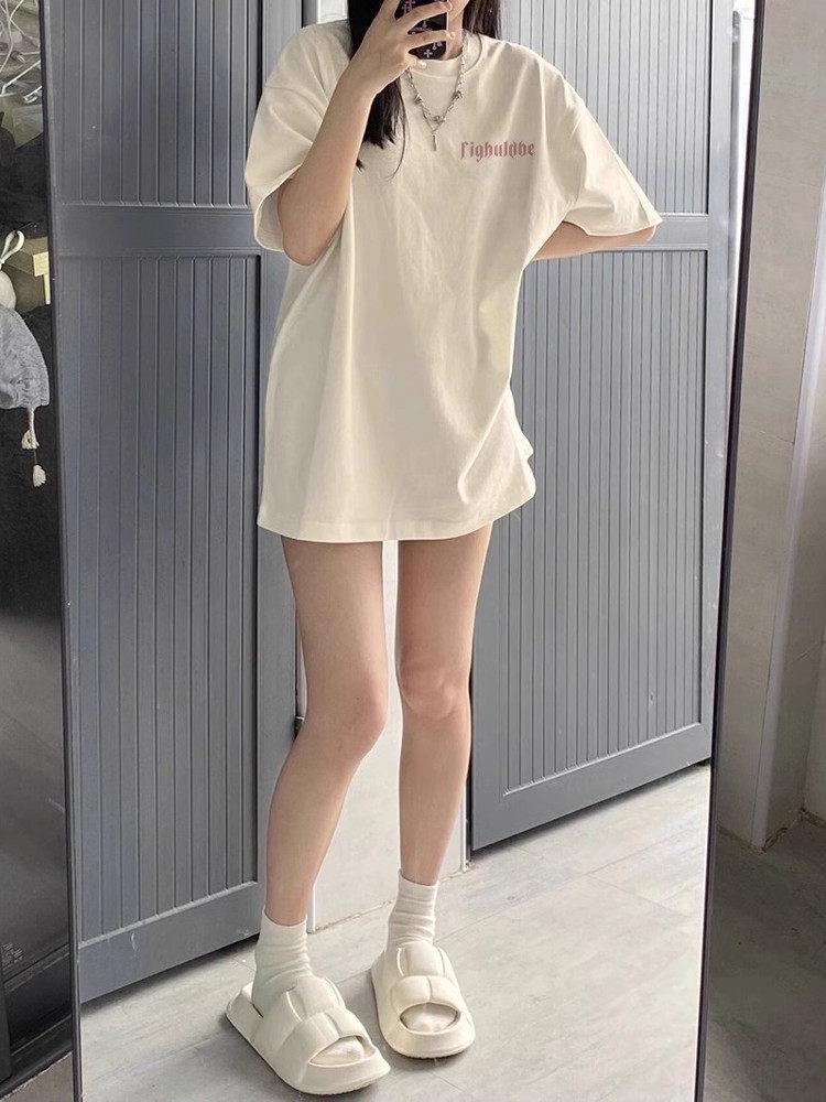 American Retro Plus Size Cotton T-Shirt - Women's Summer Casual Loose Fit, Mid-Length, Short Sleeve.