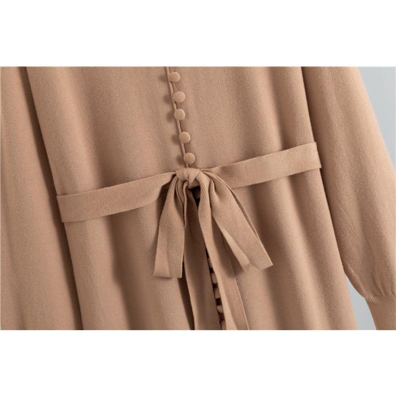 V-neck Bottom Knitted Long Dress Loose Large Size Solid Color Women's Dress