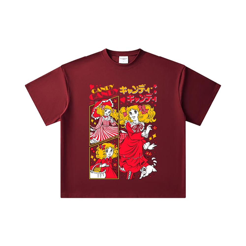 

260 GSM Double Yarn 32 Count 100% Cotton Candy Candy V2 Print Unisex Heavy Cotton T Shirt 2XL вина червоного кольору
