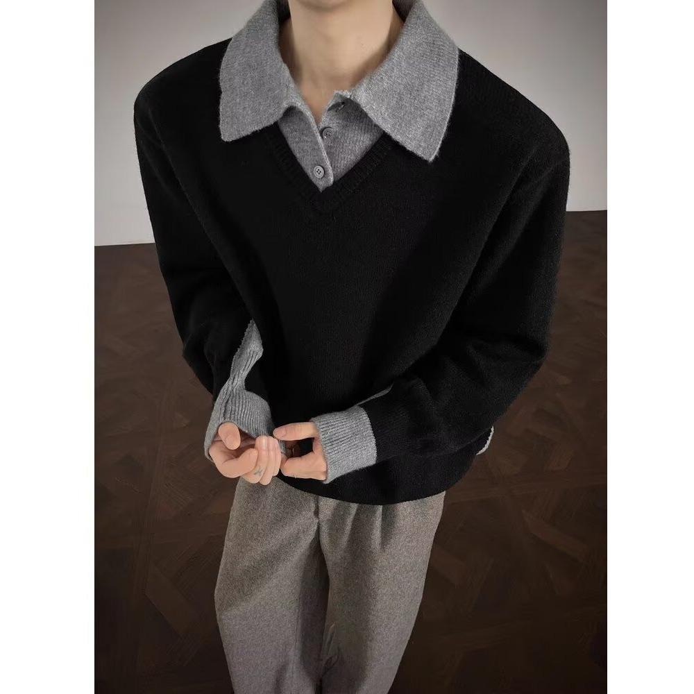 

Old Money Style Two-Piece Sweater: Men s Thick Warm Polo Collar Knitwear for Autumn/Winter M
