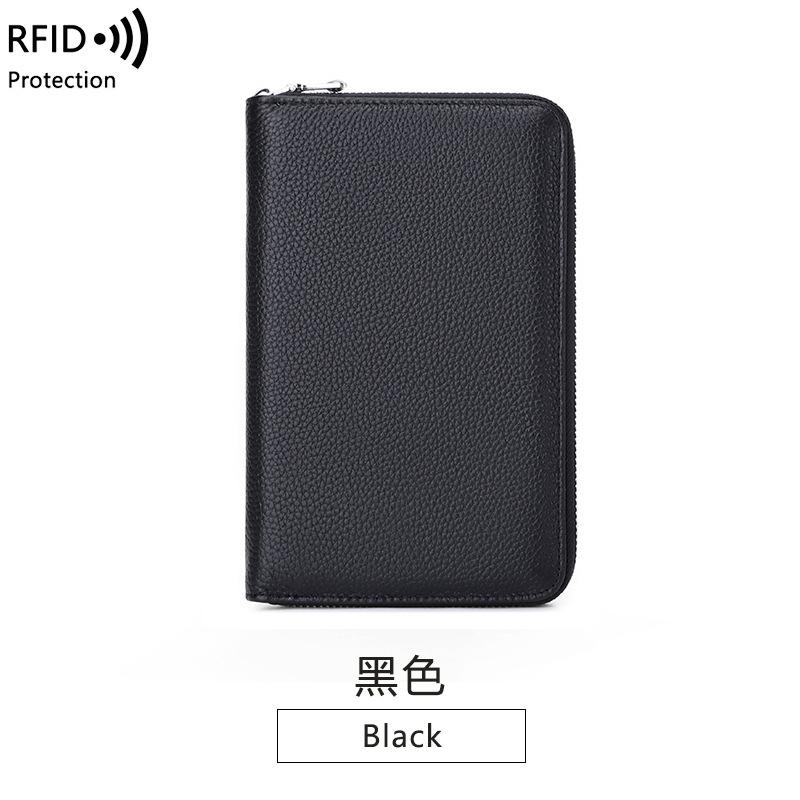 New anti-magnetic women's wallet first layer cowhide long zipper passbook bag large capacity leather passport wallet