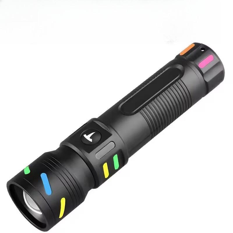 High Brightness Flashlight with Built-in Battery, Fluorescent Strip, Rechargeable Aluminum Alloy ABS Light, Waterproof Hiking Camping Light