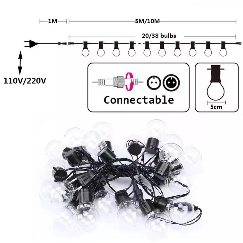 Outdoor Solar LED Festoon Fairy Light Christmas Street Winter Garland G50 Chain Ball Bulbs Waterproof Plug In Garden Decoration