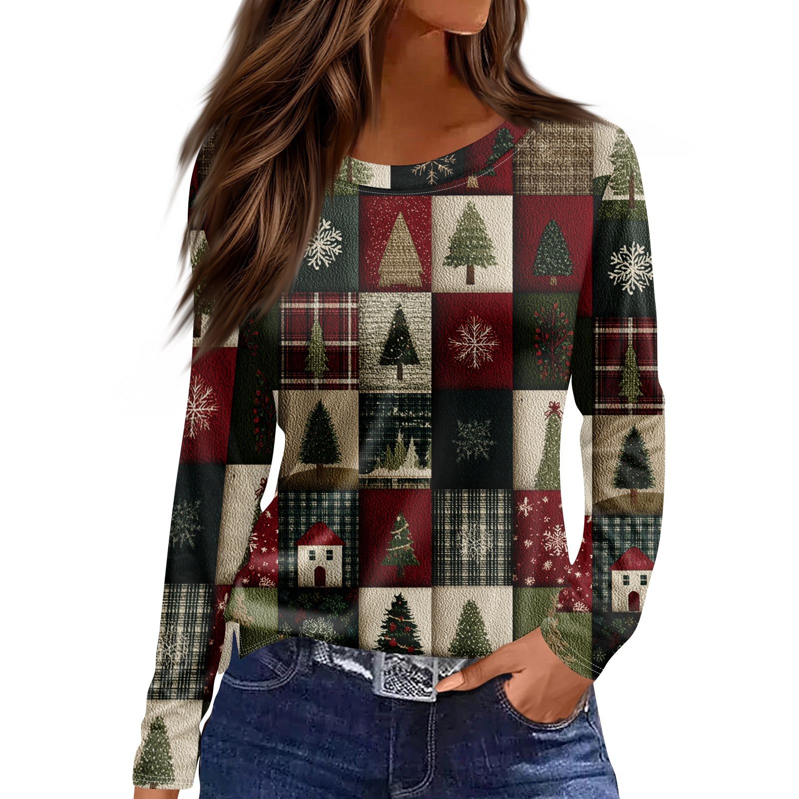 

Женская модная повседневная футболка с круглым вырезом и разрезом по низу, длинный рукав, свободный принт XXXL винный