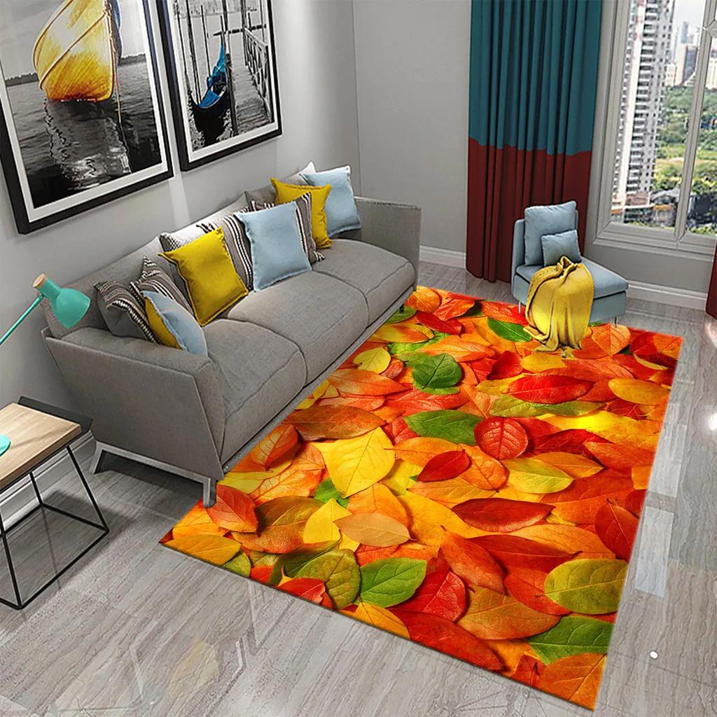 Green Leaves Carpet Natural Landscape Rug Black Rectangle Area Rugs for Adults Yoga Mats Bedroom Living Room Decor Soft Door Mat
