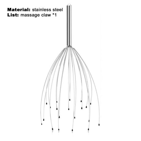 Head Claw 20 Fingers Skin Massage Stainless Steel Octopus Head Body Scalp Neck Equipment Massager for Unisex