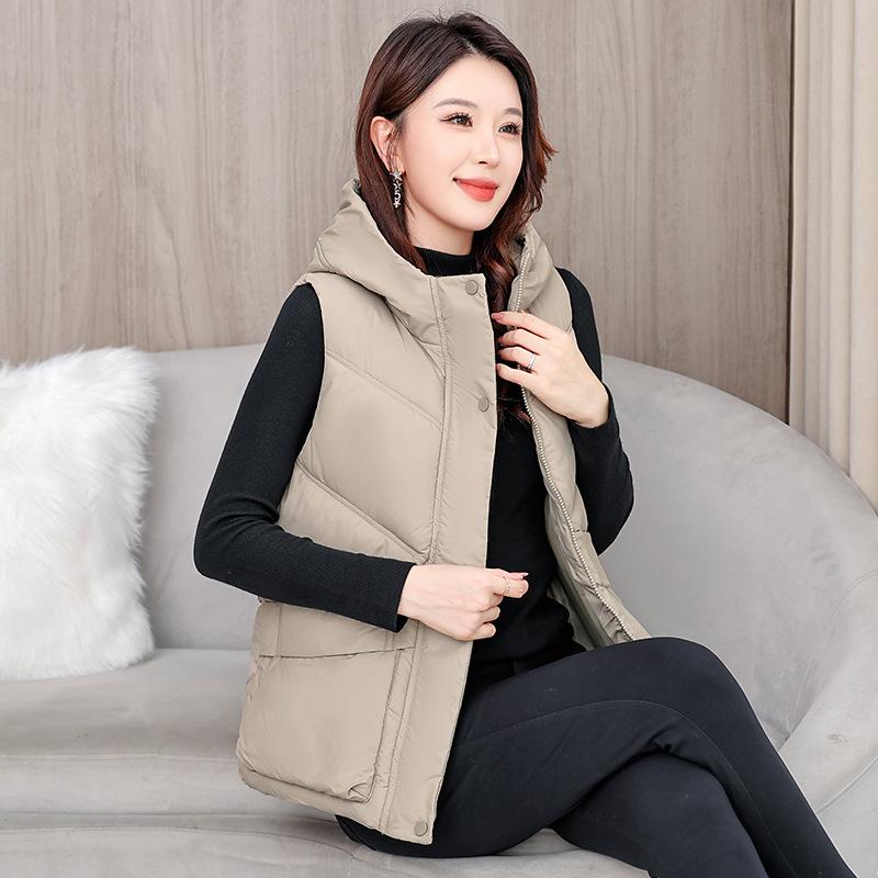 New Winter Cotton Vest Hooded Versatile Short Cotton Waistcoat Loose Western Style Slim Coat