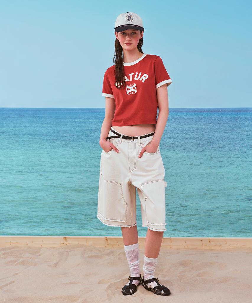 Seteo (W) Arch Logo Ringer Short Sleeve T-Shirt Red