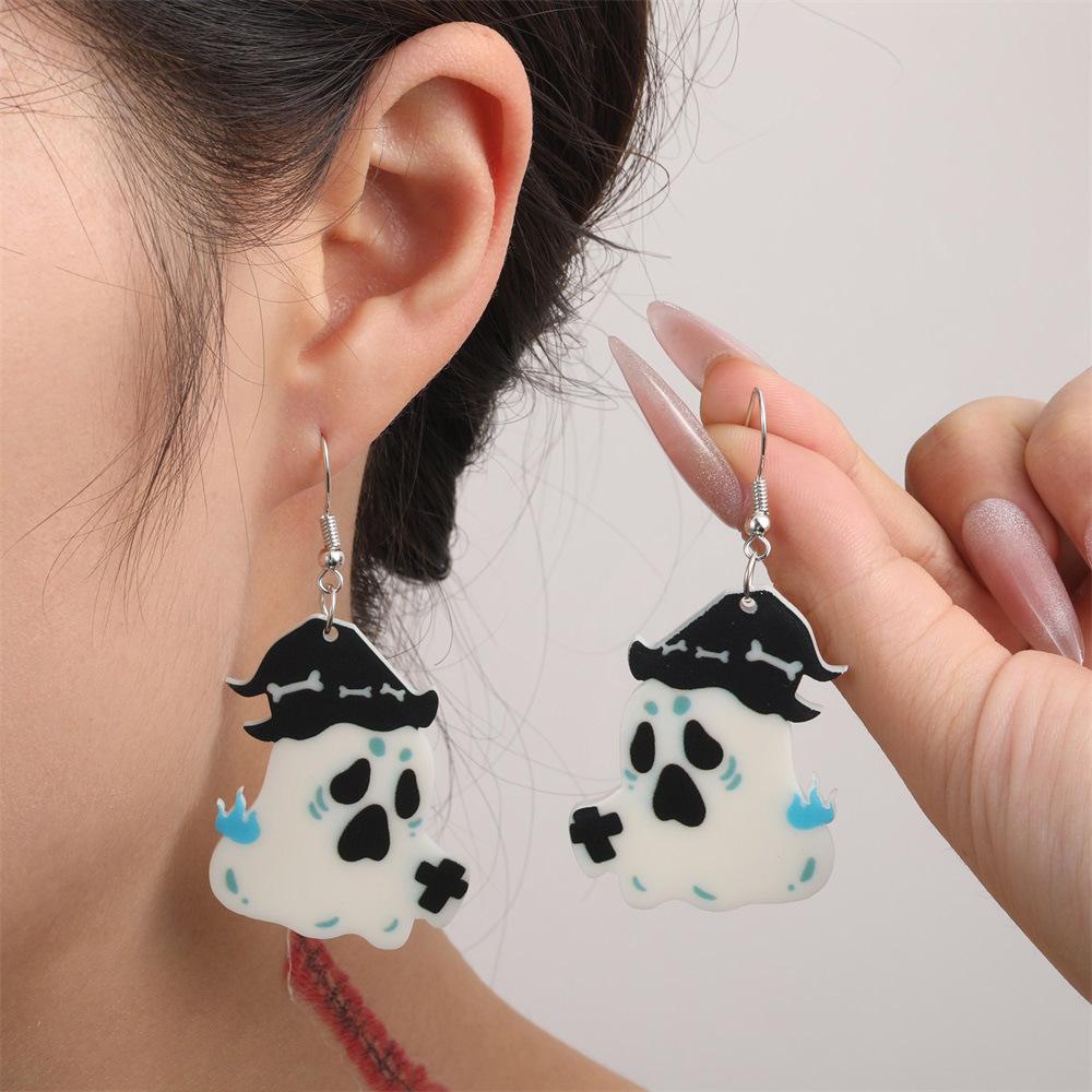 Full Hosting Eco-Friendly Acrylic Earrings, Personalized Halloween Pumpkin Spider Cat Ghost Earrings