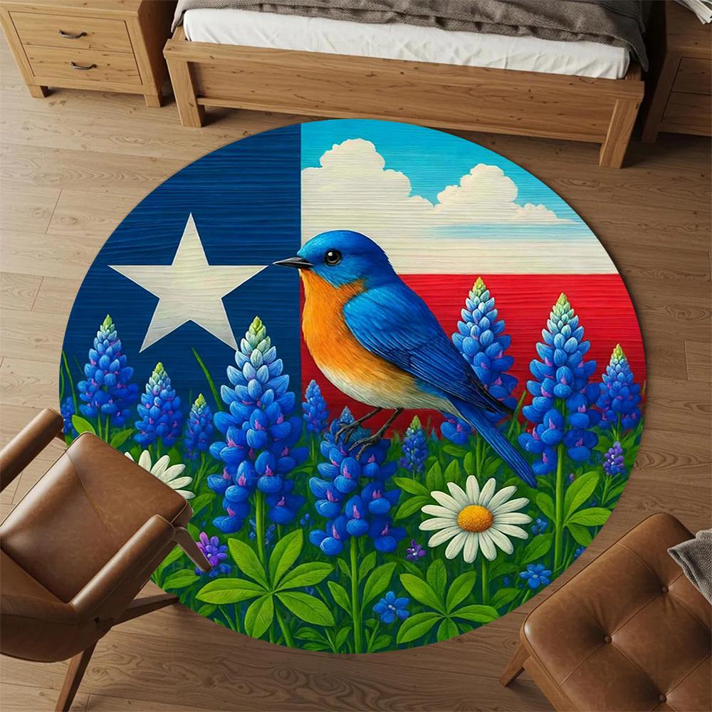1pc Texas Flag Bluebird Round Chair mat office Area Rug - Non-Slip, Floor Mat for Office, Bedroom, Ideal home decor gift c0112117