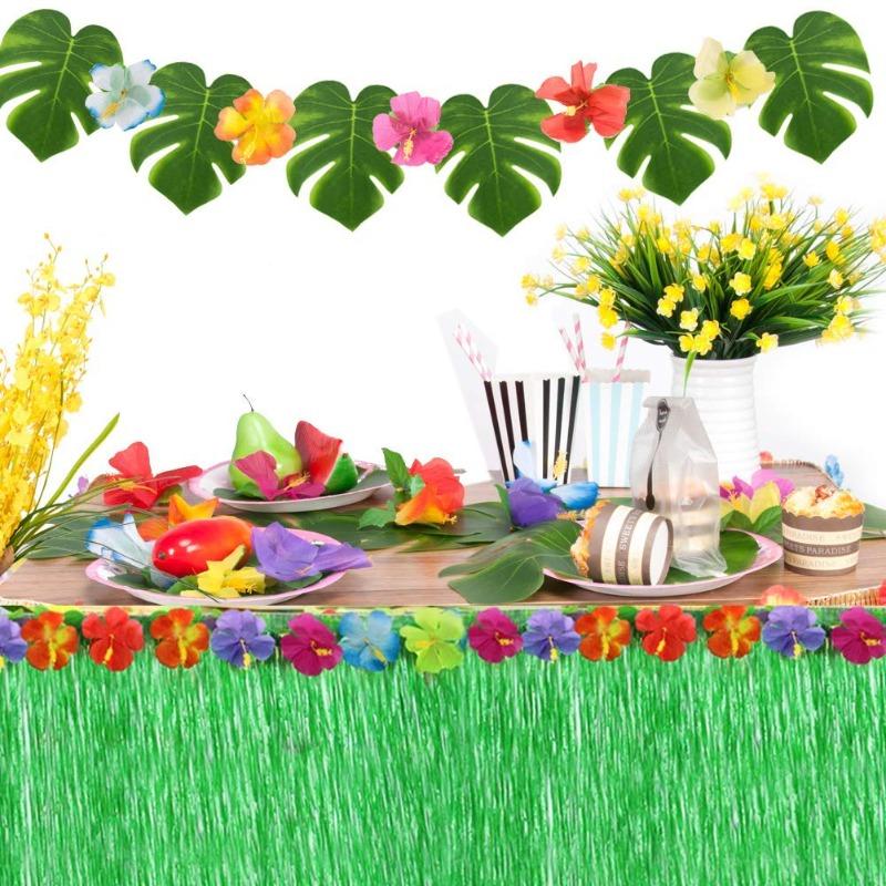 Authentic Grass Table Skirt for Tropical Luau Parties | Hawaiian Hula Skirt Decor Themed Summer Beach Birthday Party Supplies