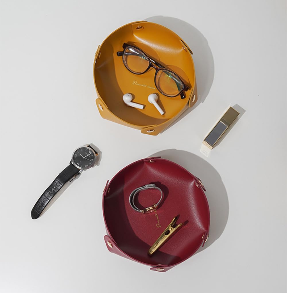 Clapoyis Folding Leather Tray for Entryway, Desk, and Storage (Wine Red [Small])