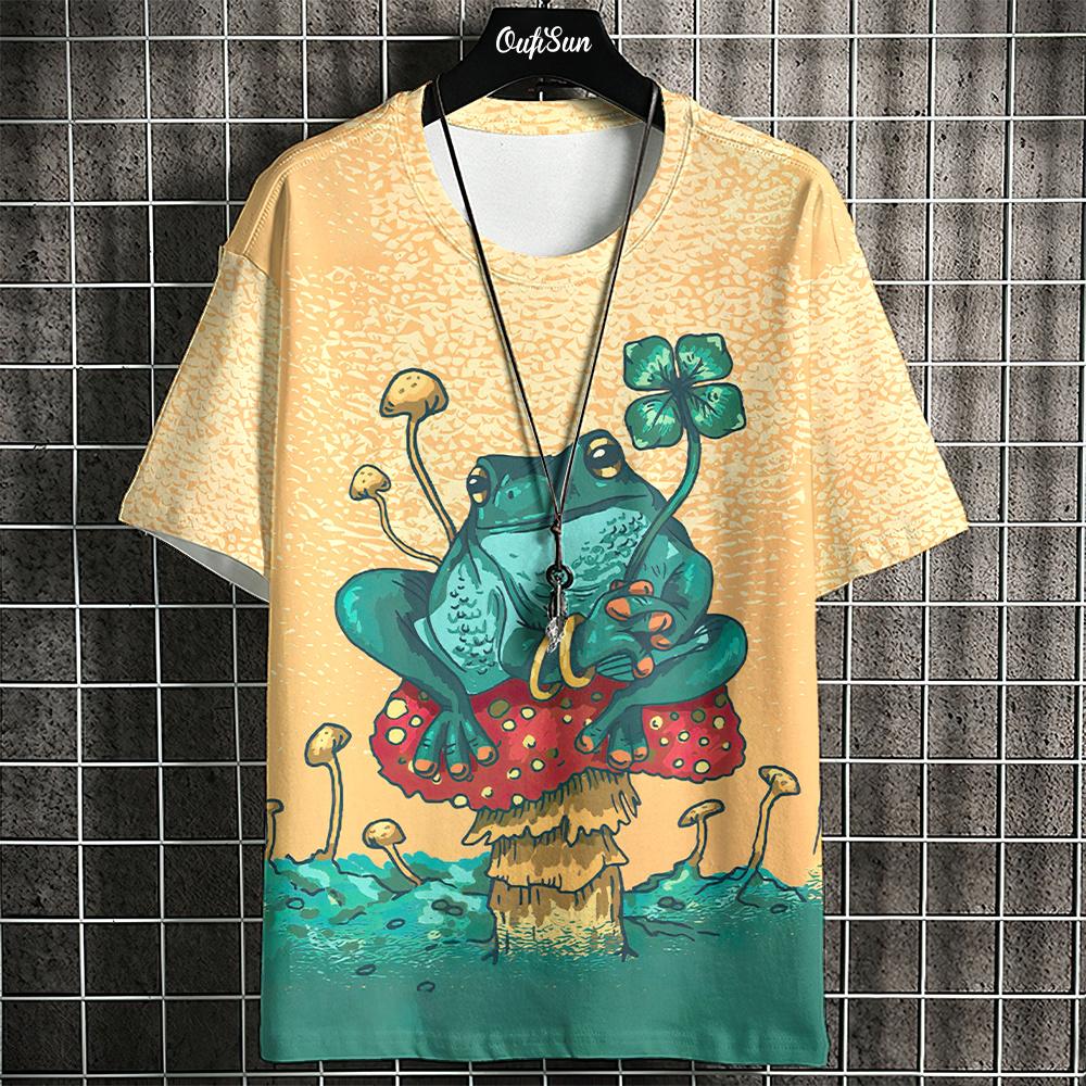 Kreslené tričko pro muže vzor japonský ropucha krátký rukáv ležérní top léto ležérní pánské oblečení oversized outdoor streetwear