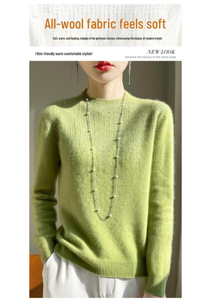 2024 New Style Rhinestone Fringe Knit Sweater: Soft Wool Base, Perfect for Autumn/Winter