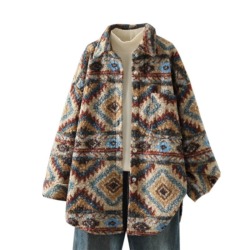 DIMANAF 2025 New Autumn Winter Plus Size Women Coats Jackets Cotton Thick Long Sleeve Loose Casual Outerwear Vintage Lady Floral