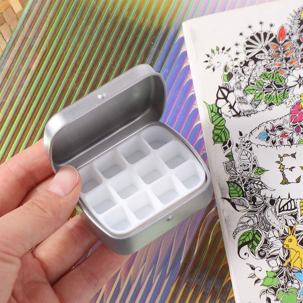 Portable 12/24 Grids Watercolor Box Iron Paint Pigment Box With Clip Art Supplies