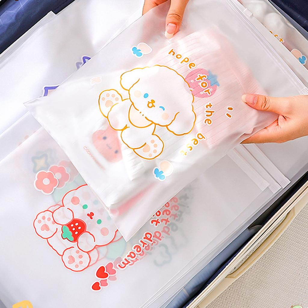 2pcs Clothing storage bag Travel cartoon children transparent clothing zipper bag cute thickened frosted bag underwear pouch