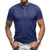 T-shirt da uomo in cotone con collo Henry, design ad alta elasticità, vestibilità slim, magliette tinta unita, top da uomo, T-shirt a maniche corte per uomo