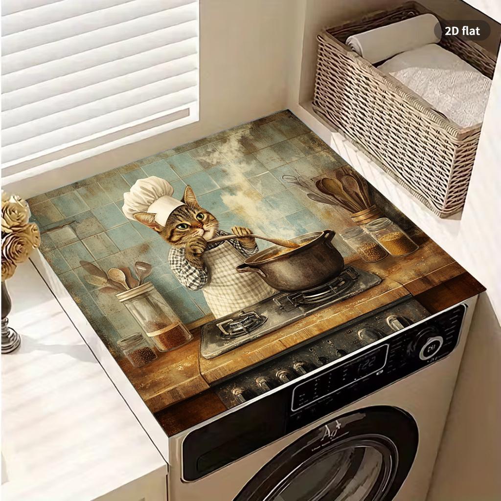 1Pcs Rubber Drying Mat With Retro Style Cooking Cat For Coffee Shop Restaurant Kitchen Carpet Tableware Durable Diatom Mud Table