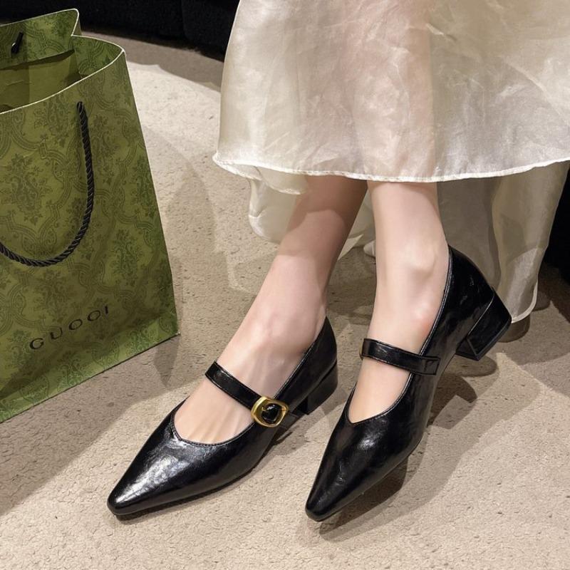 Spring Summer Elegant Thick Heel Pointed Casual Single Shoe Breathable Shallow Mouth Versatile Simple Comfortable Women's Shoes