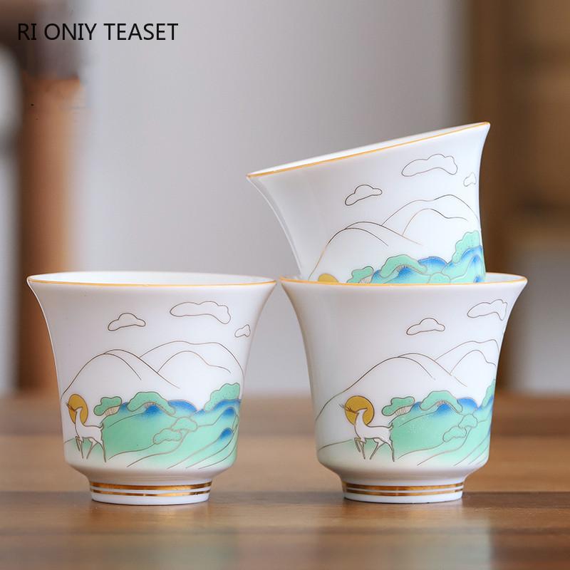 

1 Pc Chinese Ceramic Teacup Handmade Tea Bowl Portable Travel Personal Meditation Cup Household Porcelain Tea Set Master Cup 5.4x4.8cm 40ml