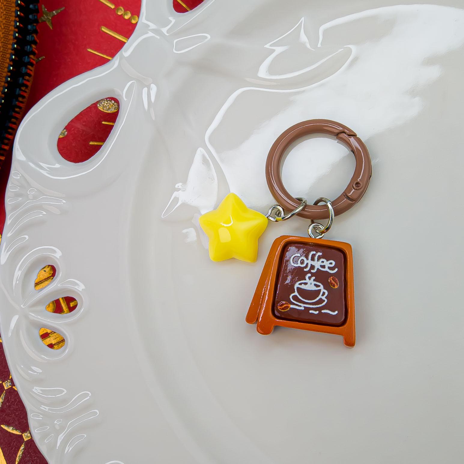 

Spring Star J24 Cute Coffee Shop Keychain Heart Pendant Cartoon Charm for Girls