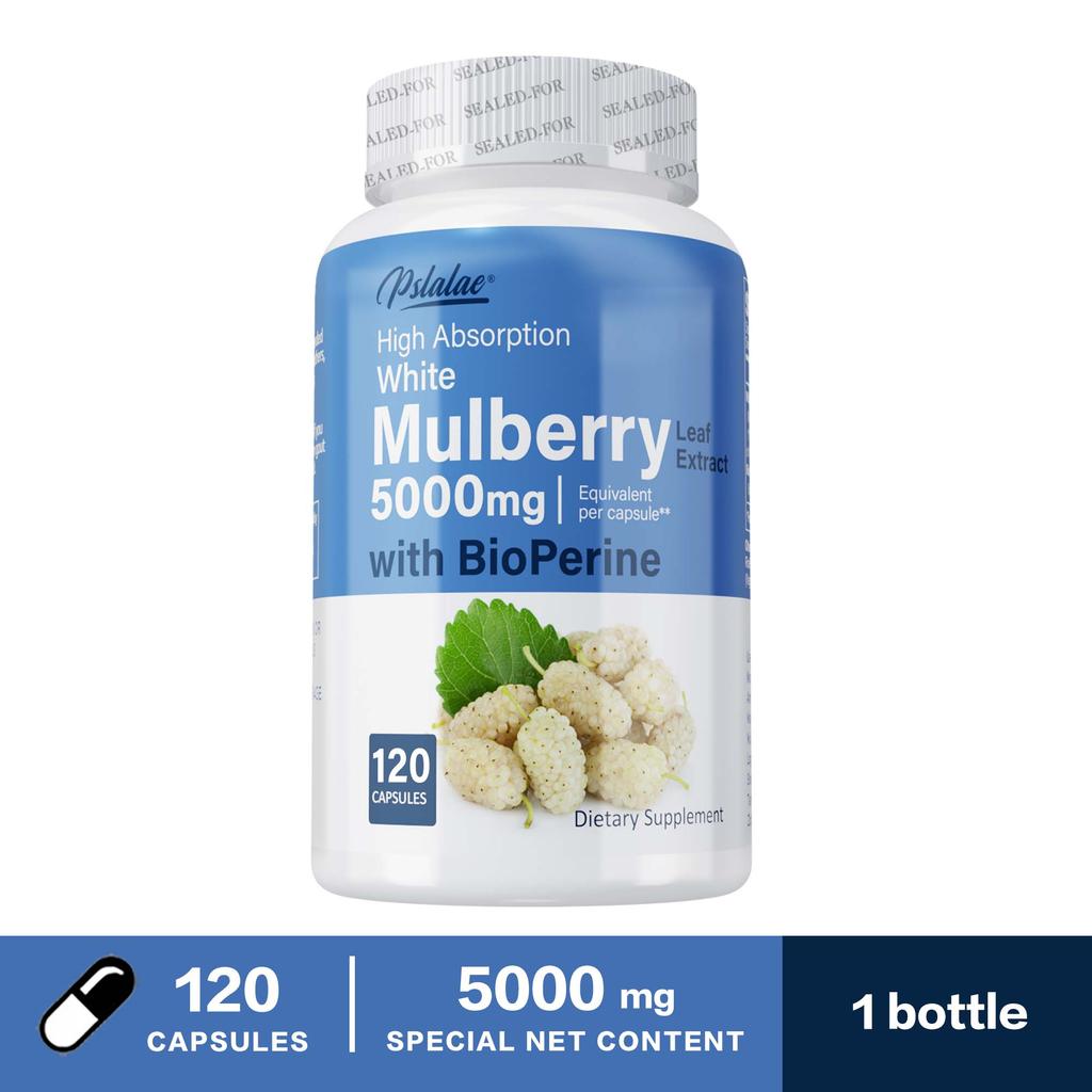 Pslalae White Mulberry Leaf Extract Capsules, 10:1 Extract, 5000 mg White Mulberry Leaf, Overall Health, Suitable for Adults
